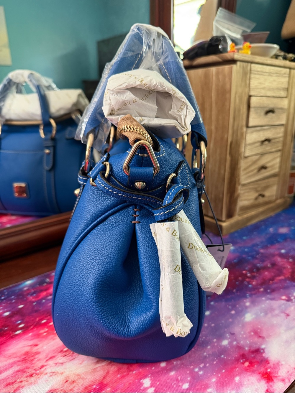 NWT Dooney & Bourke Sorrento Satchel 30 With Pocket in Blue - Picture 3 of 6